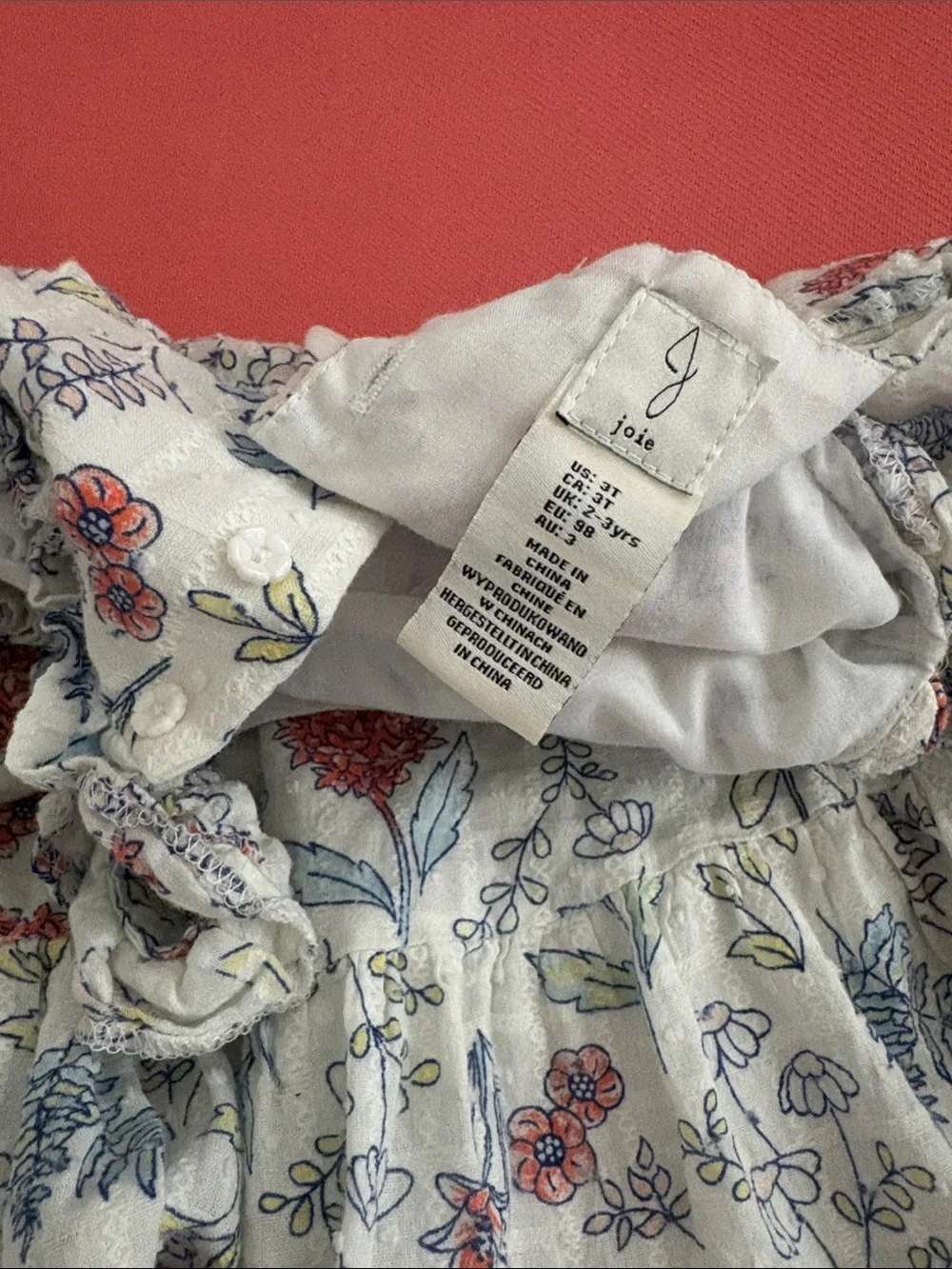 Joie Girls Floral Sundress in Cream with Red & Blue Flowers